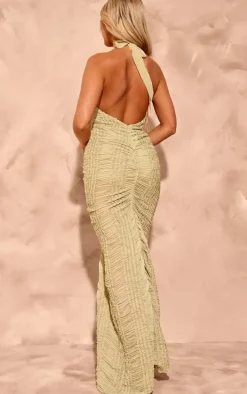 Sage Textured Chiffon Halterneck Maxi Dress