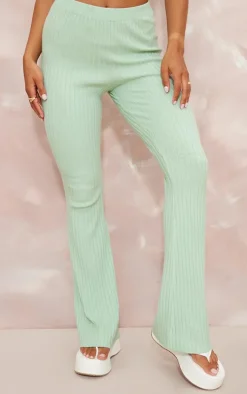 Sage Wide Rib Soft Knit Split Hem Leggings