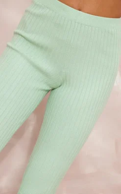 Sage Wide Rib Soft Knit Split Hem Leggings
