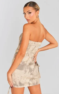 Sand Acid Wash Corset Belted Pocket Bodycon Dress