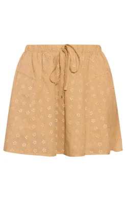 Sand Broderie Drawstring Floaty Mini Skirt