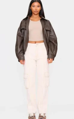 Sand Cargo Pocket Detail Baggy Boyfriend Jeans