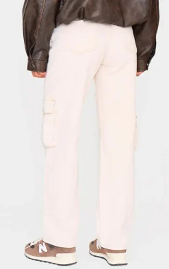 Sand Cargo Pocket Detail Baggy Boyfriend Jeans