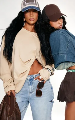 Sand Cotton Oversized Long Sleeve T-Shirt