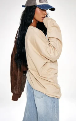 Sand Cotton Oversized Long Sleeve T-Shirt