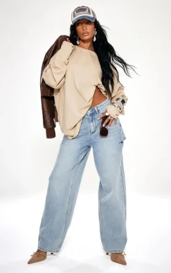 Sand Cotton Oversized Long Sleeve T-Shirt