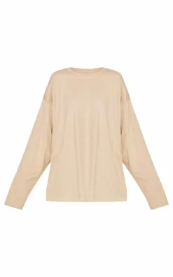 Sand Cotton Oversized Long Sleeve T-Shirt