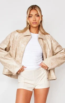 Sand Croc Oversized Faux Leather Jacket