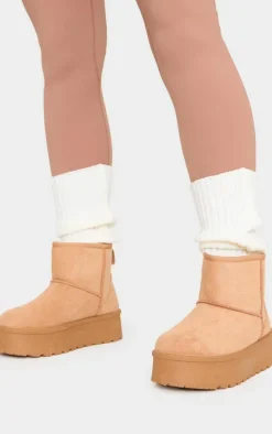 Sand Faux Suede Cleated Ankle Platform Boots