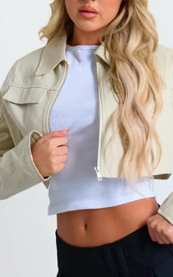 Sand Grain Detail Pocket Cropped Jacket