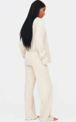 Sand Jersey Piping Detail Long PJ Set