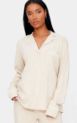 Sand Jersey Piping Detail Long PJ Set