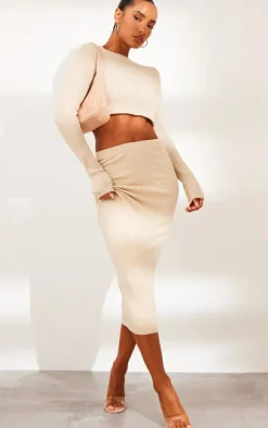 Sand Knitted Tube Midaxi Skirt