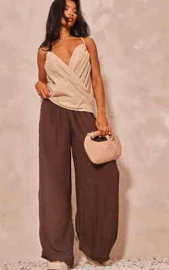 Sand Linen Look Cowl Drape Cami Long Top