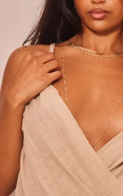 Sand Linen Look Cowl Drape Cami Long Top