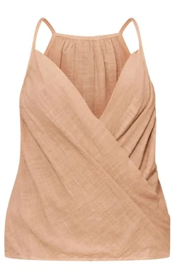 Sand Linen Look Cowl Drape Cami Long Top