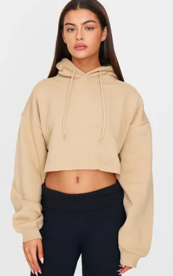 Sand Oversized Fit Cropped Sweat Hoodie