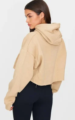 Sand Oversized Fit Cropped Sweat Hoodie
