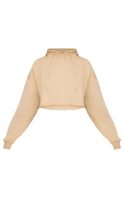 Sand Oversized Fit Cropped Sweat Hoodie