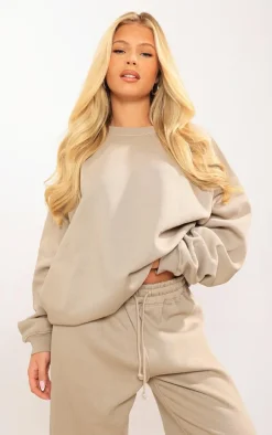 Sand Panelled Rib Detail Oversized Sweatshirt