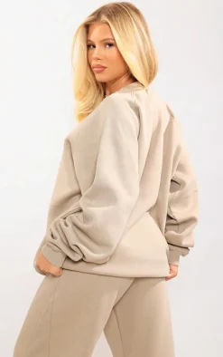 Sand Panelled Rib Detail Oversized Sweatshirt