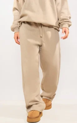Sand Panelled Rib Detail Wide Leg Sweatpants