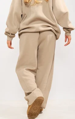 Sand Panelled Rib Detail Wide Leg Sweatpants