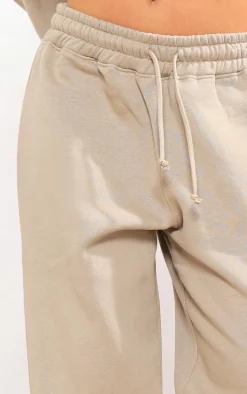 Sand Panelled Rib Detail Wide Leg Sweatpants