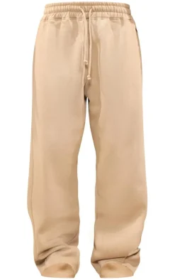 Sand Panelled Rib Detail Wide Leg Sweatpants