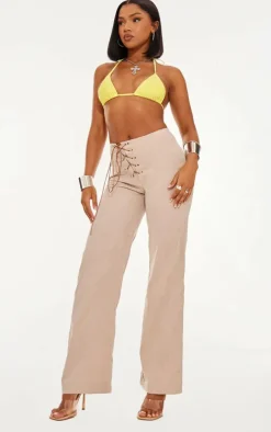 Sand Peach Skin Low Rise Lace Up Pants