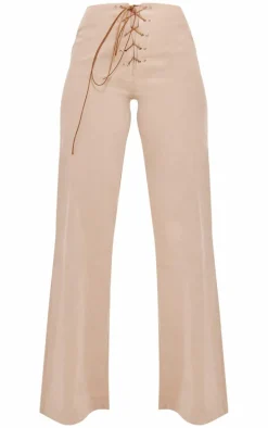 Sand Peach Skin Low Rise Lace Up Pants