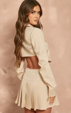 Sand Pleated Cut Out Blazer Dress
