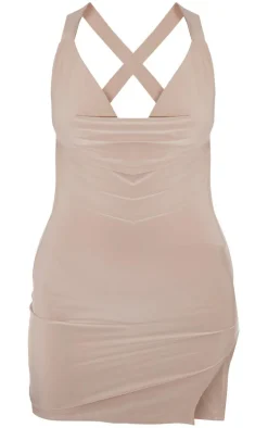 Sand Slinky Cowl Cross Back Bodycon Dress