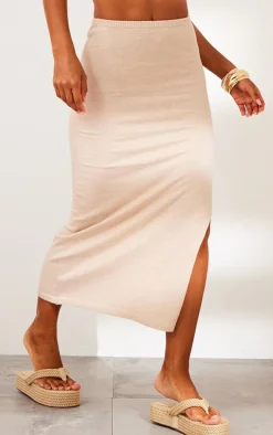 Sand Soft Knitted Split Midaxi Skirt