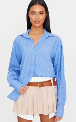 Sand Stripe Pleated Belt Detail Mini Skirt