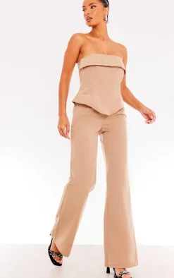 Sand Tailored Woven Overlay Bandeau Jumpsuit