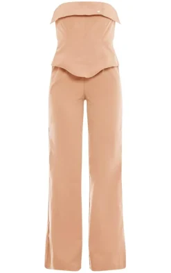 Sand Tailored Woven Overlay Bandeau Jumpsuit