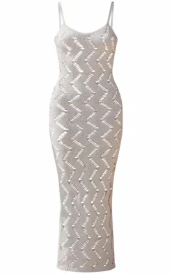 Sand Textured Cut Out Detail Knit Maxi Dress