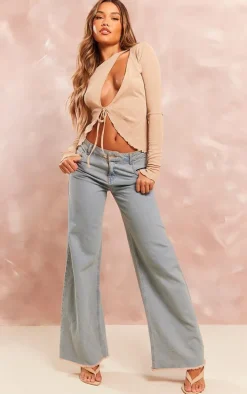 Sand Textured Sheer Extreme Open Tie Wrap Longline Top