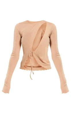 Sand Textured Sheer Extreme Open Tie Wrap Longline Top