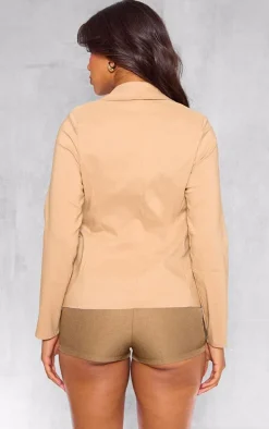 Sand Tie Front Bow Textured Blazer