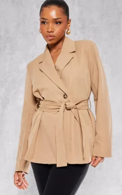Sand Wide Belted Waist Blazer