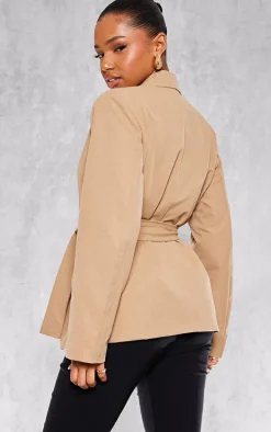 Sand Wide Belted Waist Blazer