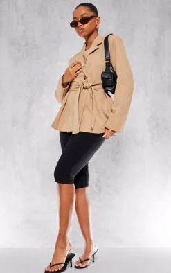 Sand Wide Belted Waist Blazer