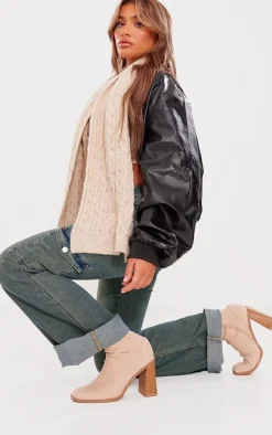 Sand Wide Fit Faux Suede Block Heeled Sock Ankle Boots