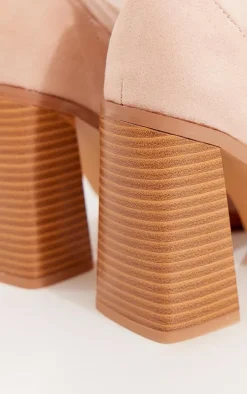 Sand Wide Fit Faux Suede Block Heeled Sock Ankle Boots