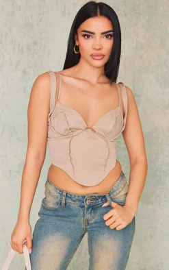 Sand Woven Under Wire Raw Edge Crop Top