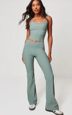 Sea Green Active Rib Cross Waist Yoga Pants