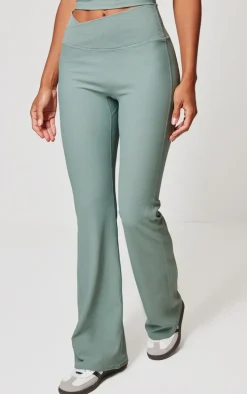 Sea Green Active Rib Cross Waist Yoga Pants
