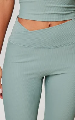 Sea Green Active Rib Cross Waist Yoga Pants